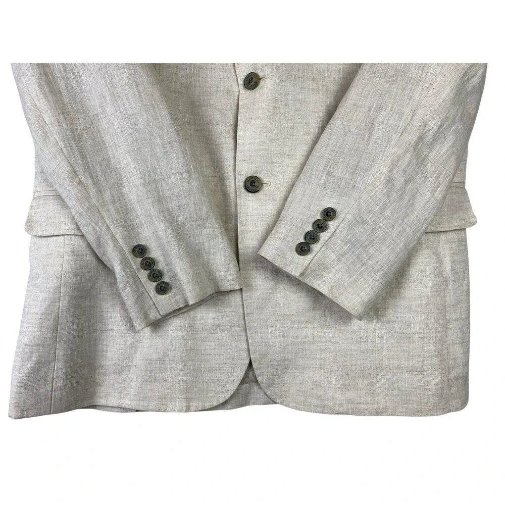 Tasso Elba 100% Linen Blazer Mens L 42-44 Beige 2 Button Sport Coat Jacket